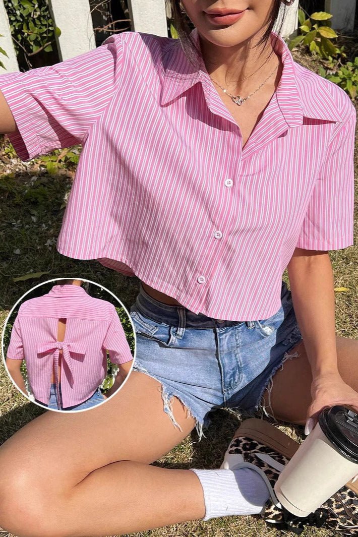 Chemise courte rayée dos a nœud - Ma boutique