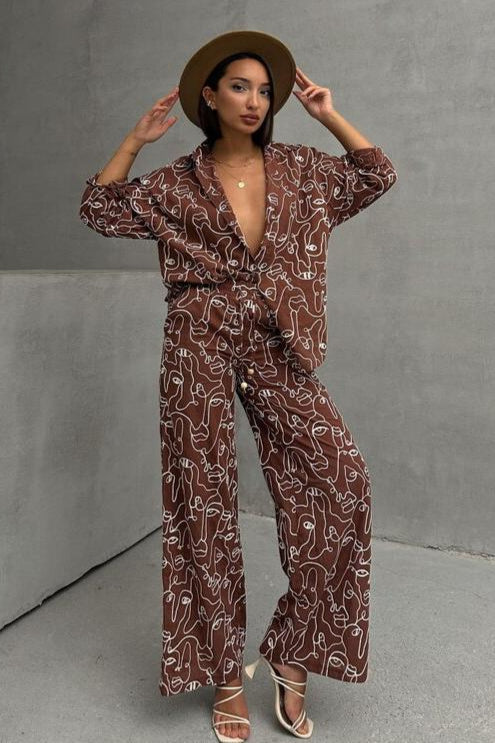 Brown embroidered Pants - Calm concept store