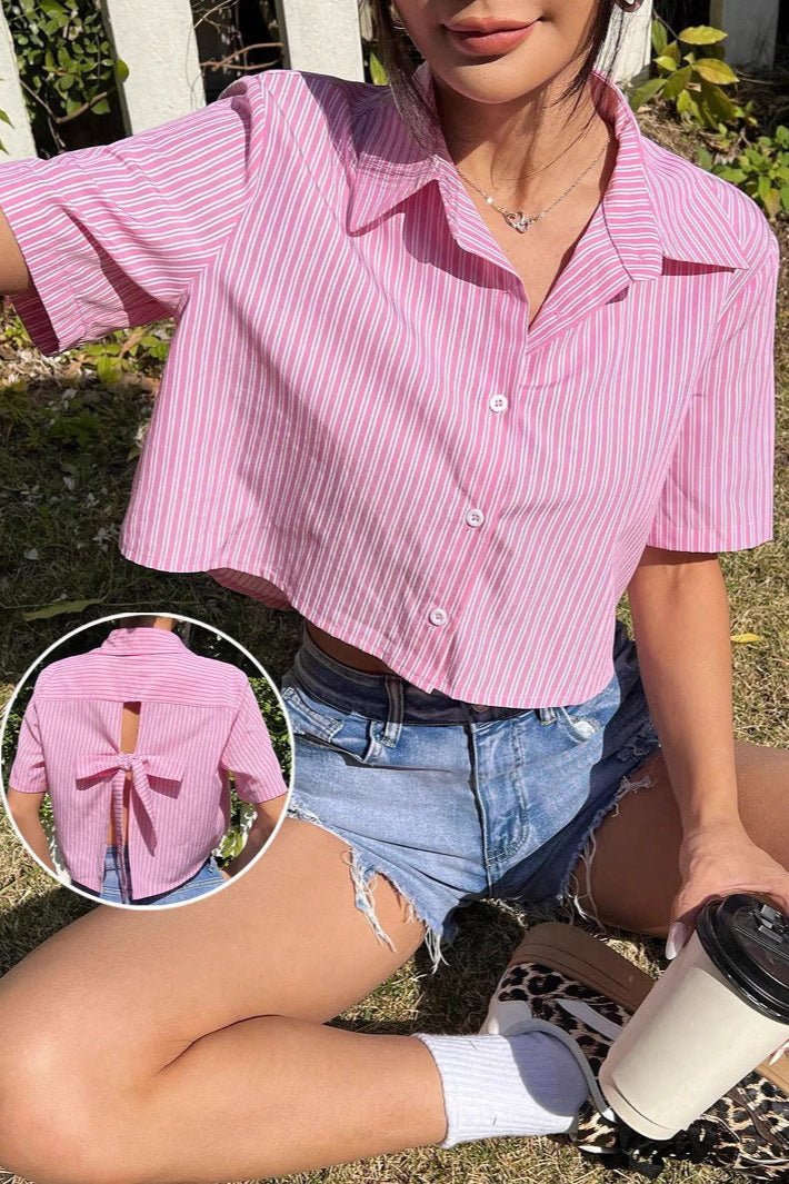 Chemise courte rayée dos a nœud - Ma boutique