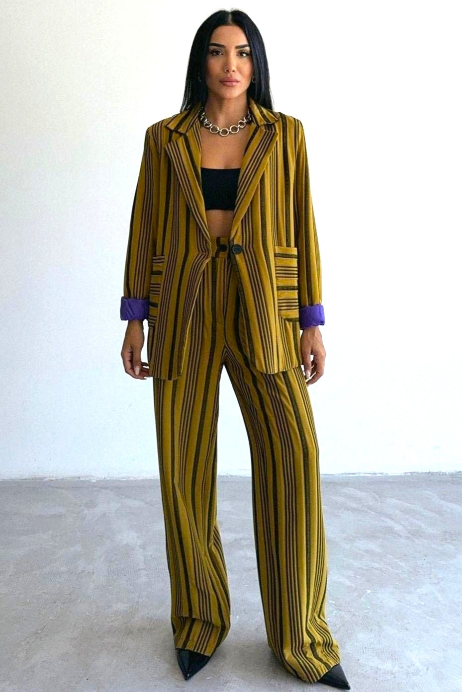 Pantalon tailleur coupe droite a rayures (-30%)