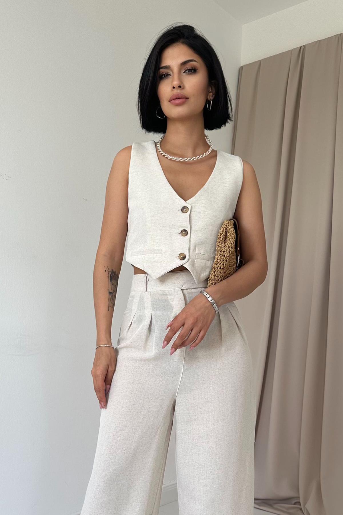 Ensemble pantalon et gilet uni - Ma boutique