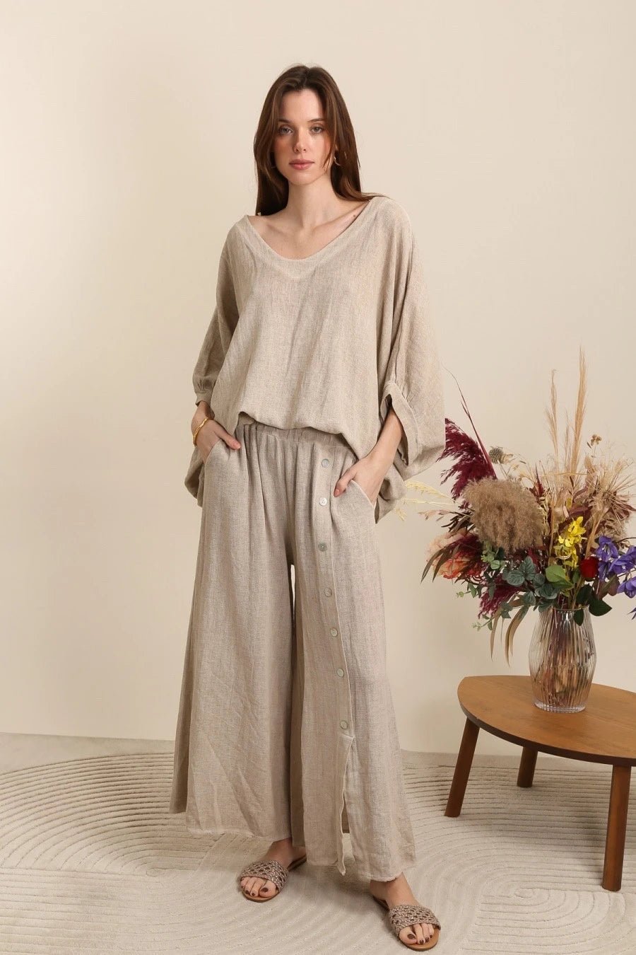 Pantalon en lin couleur jean - Ma boutique
