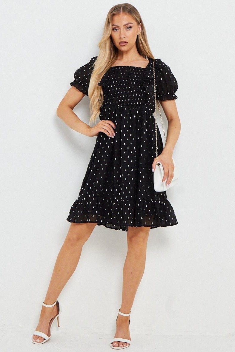 Robe a manches bouffantes avec imprimé doré - Calm concept store