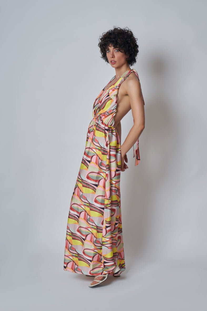 Longue robe satinée avec nœud au dos - Ma boutique