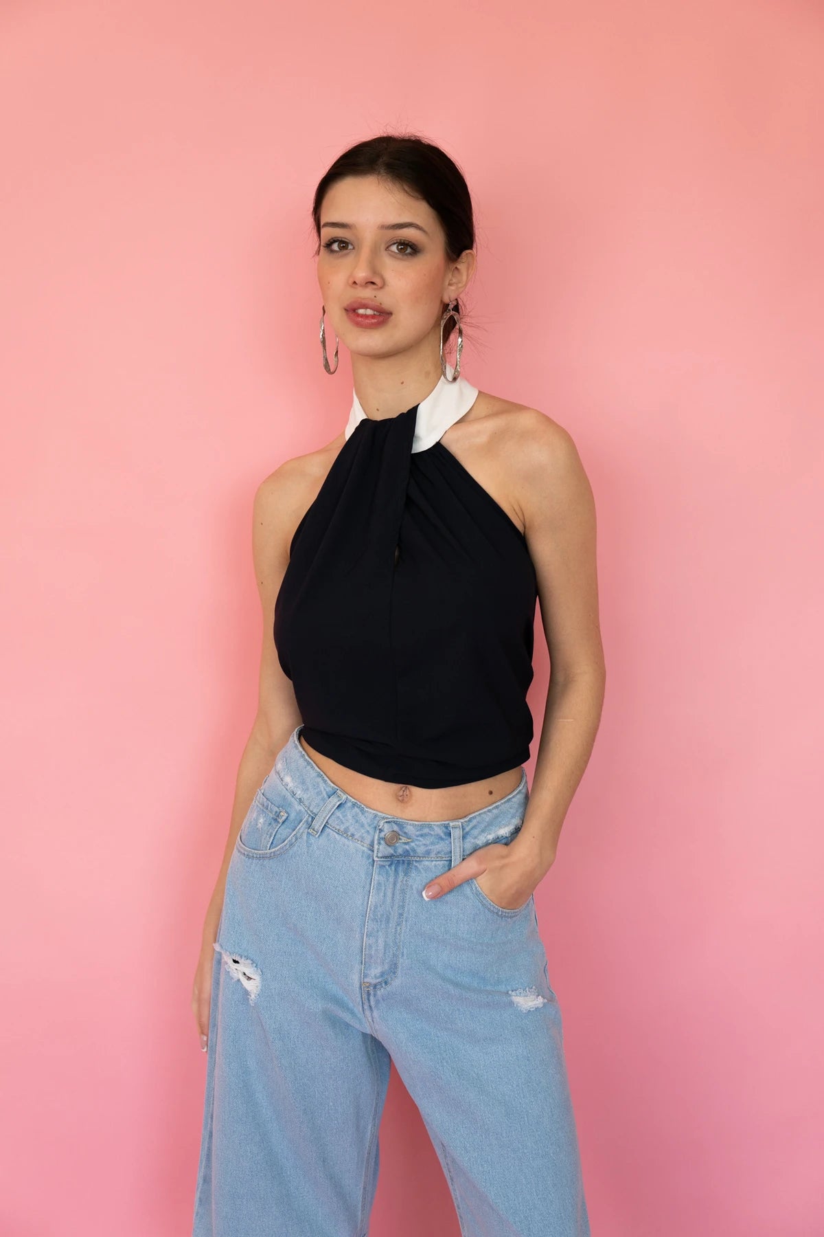 Top dos nus bicolore avec nœud au dos - Ma boutique