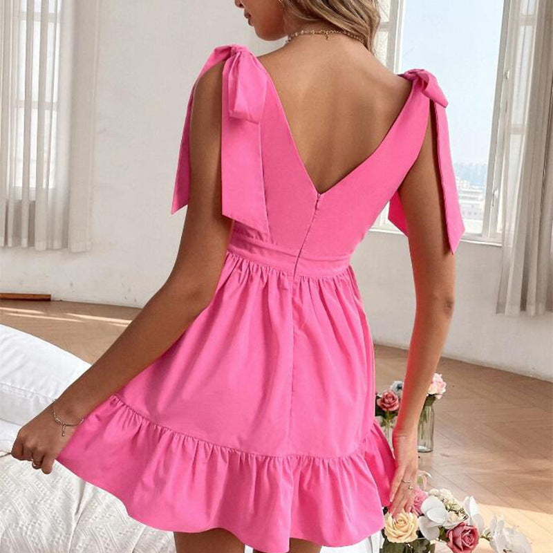 Summer V-neck Solid Color Dress