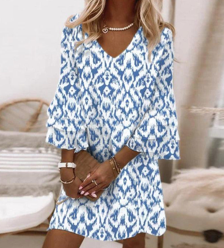 Robe d'été col V a rayures