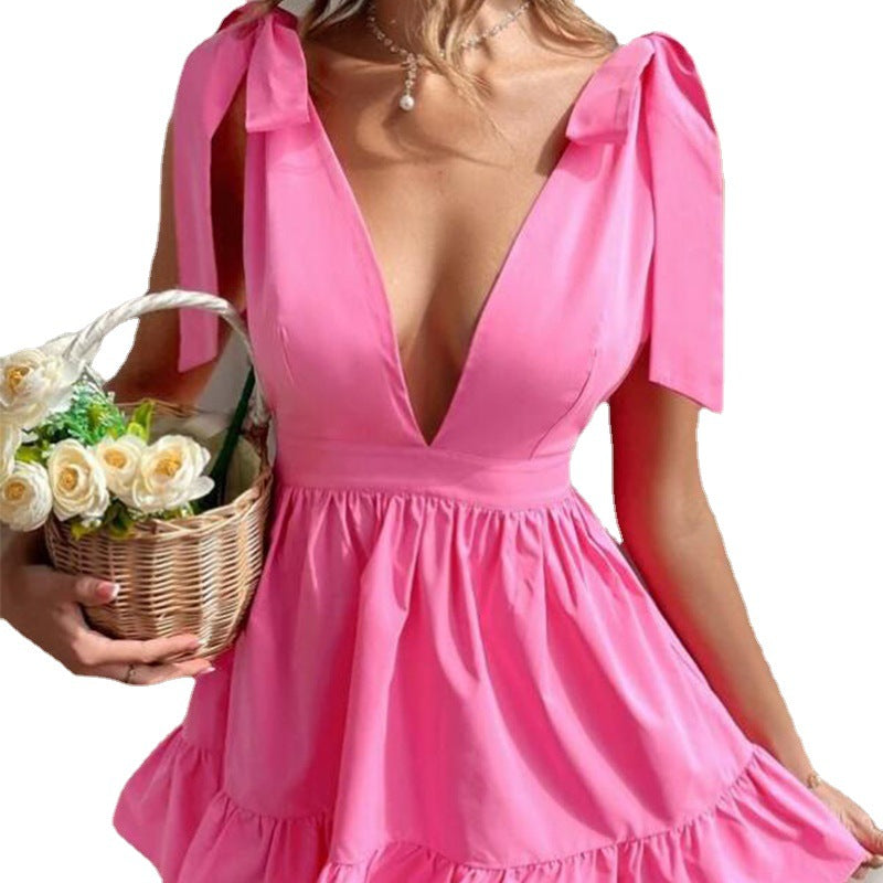 Summer V-neck Solid Color Dress
