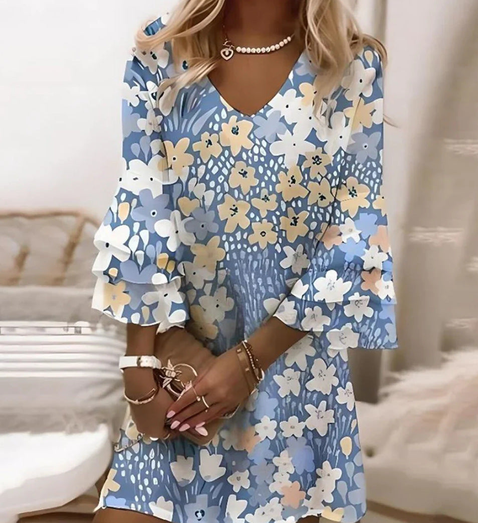 Robe d'été col V a rayures