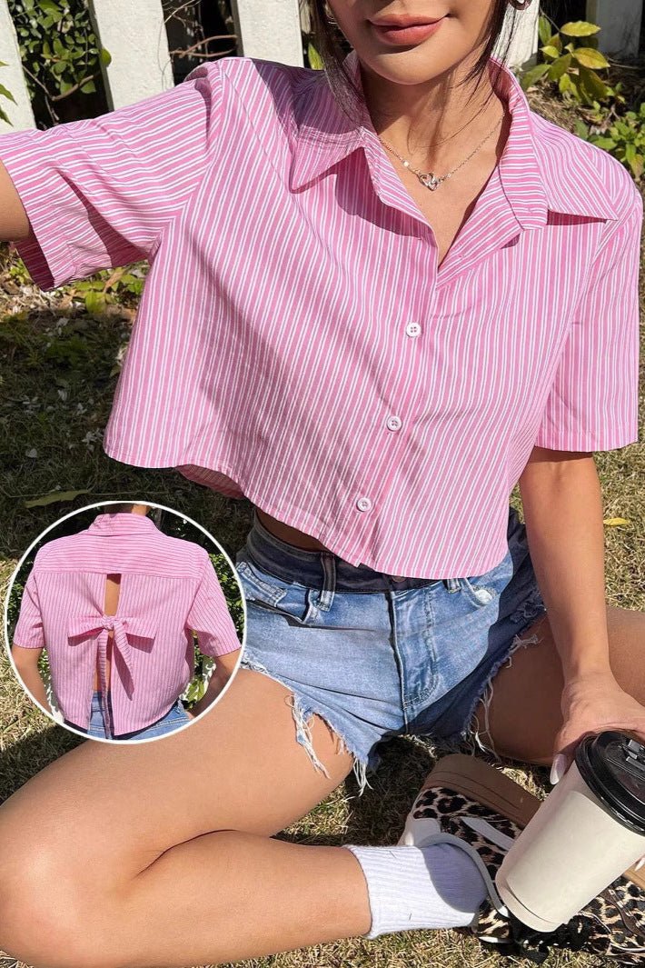 Chemise courte rayée dos a nœud - Ma boutique