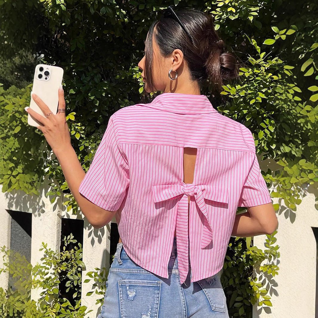 Chemise courte rayée dos a nœud - Ma boutique
