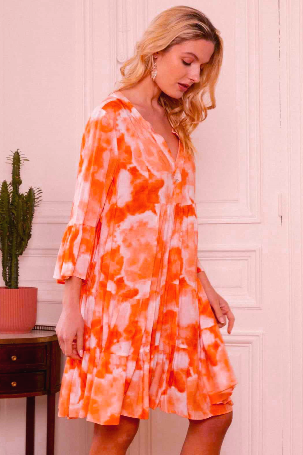 Flared orange tunic dress