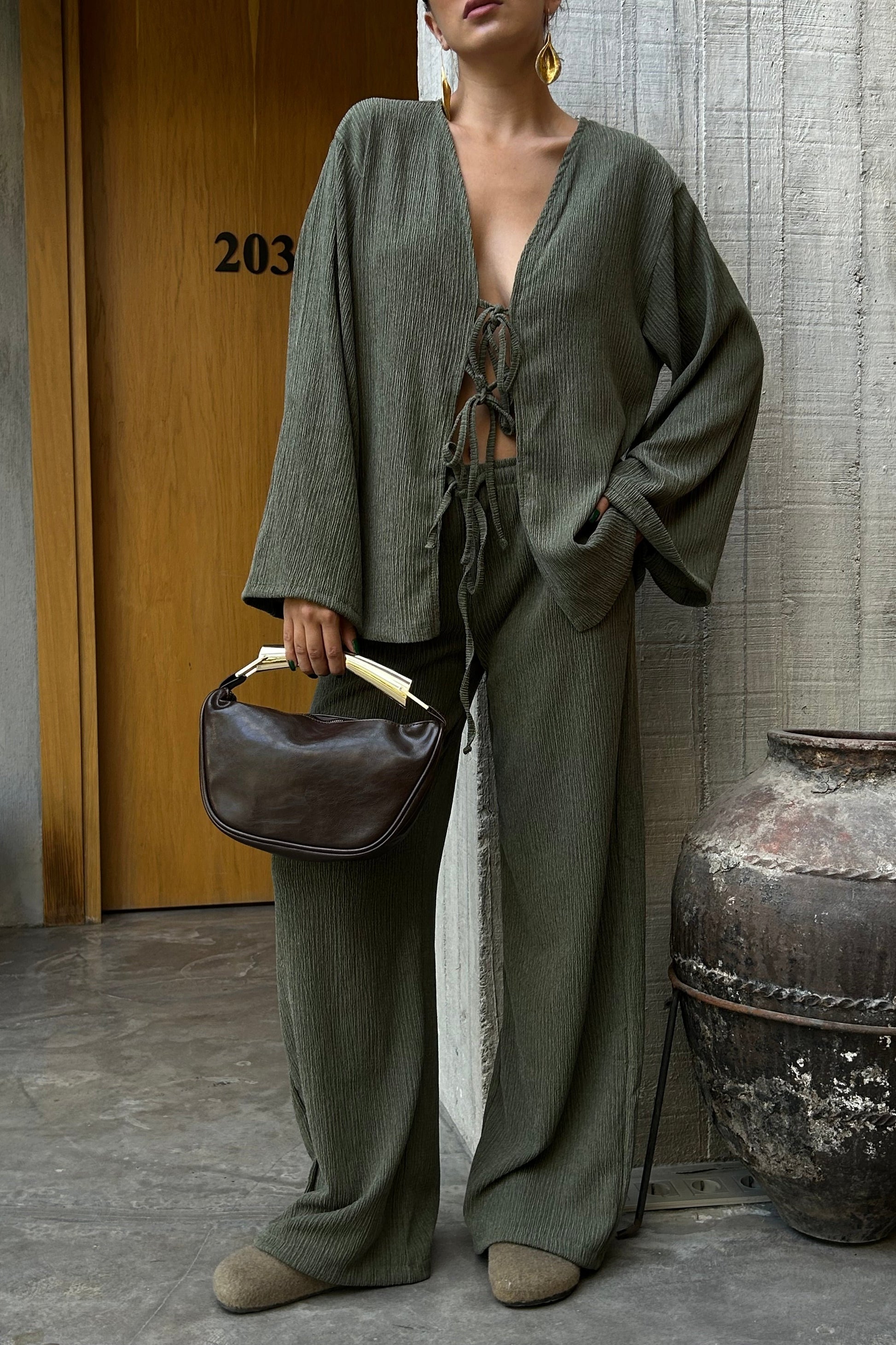 Khaki kimono women clothing