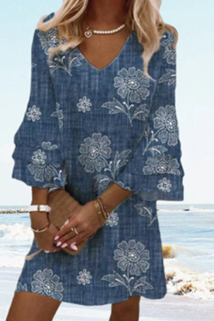 Robe bleu imprimee floral 3