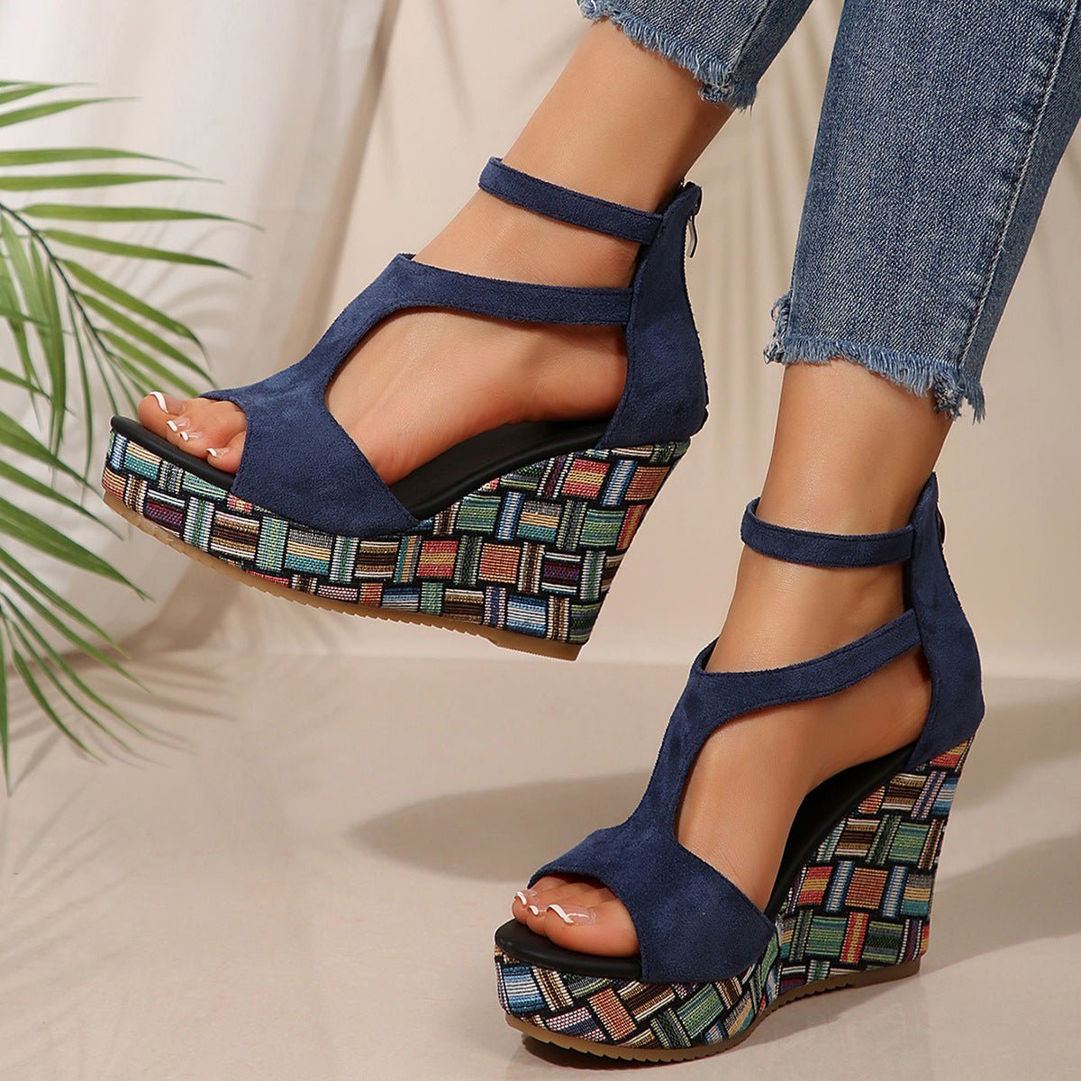 Sandales compensées velours - Ma boutique