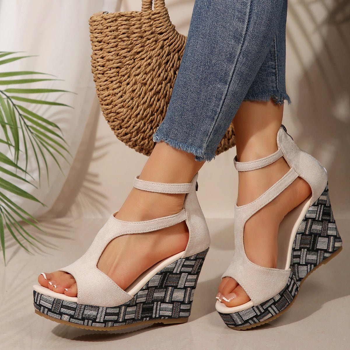 Sandales compensées velours - Ma boutique