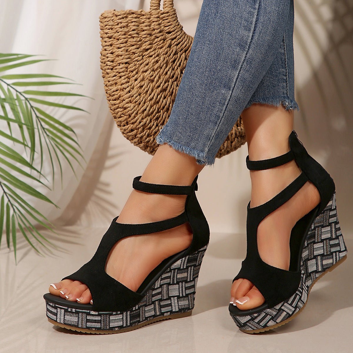 Sandales compensées velours - Ma boutique