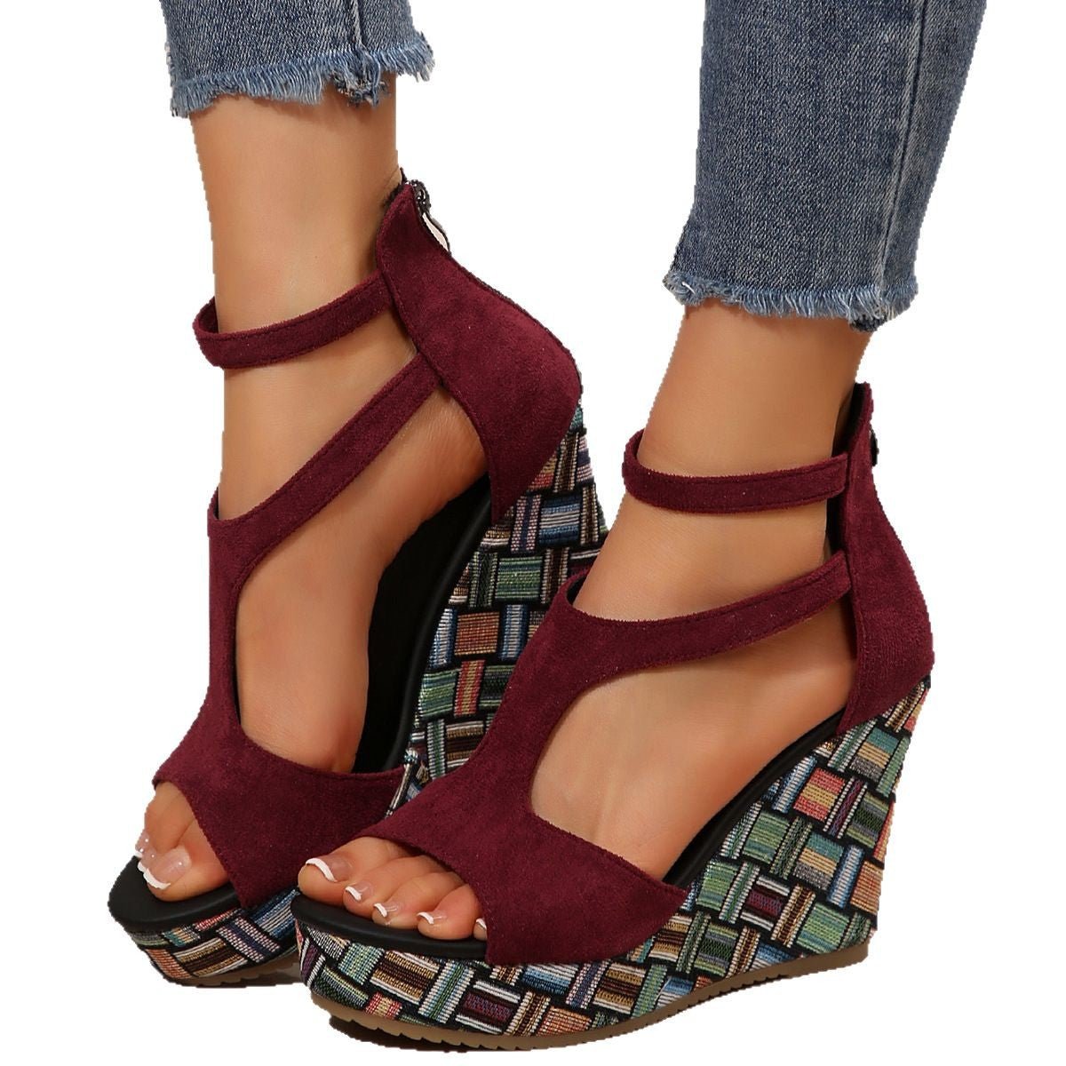 Sandales compensées velours - Ma boutique