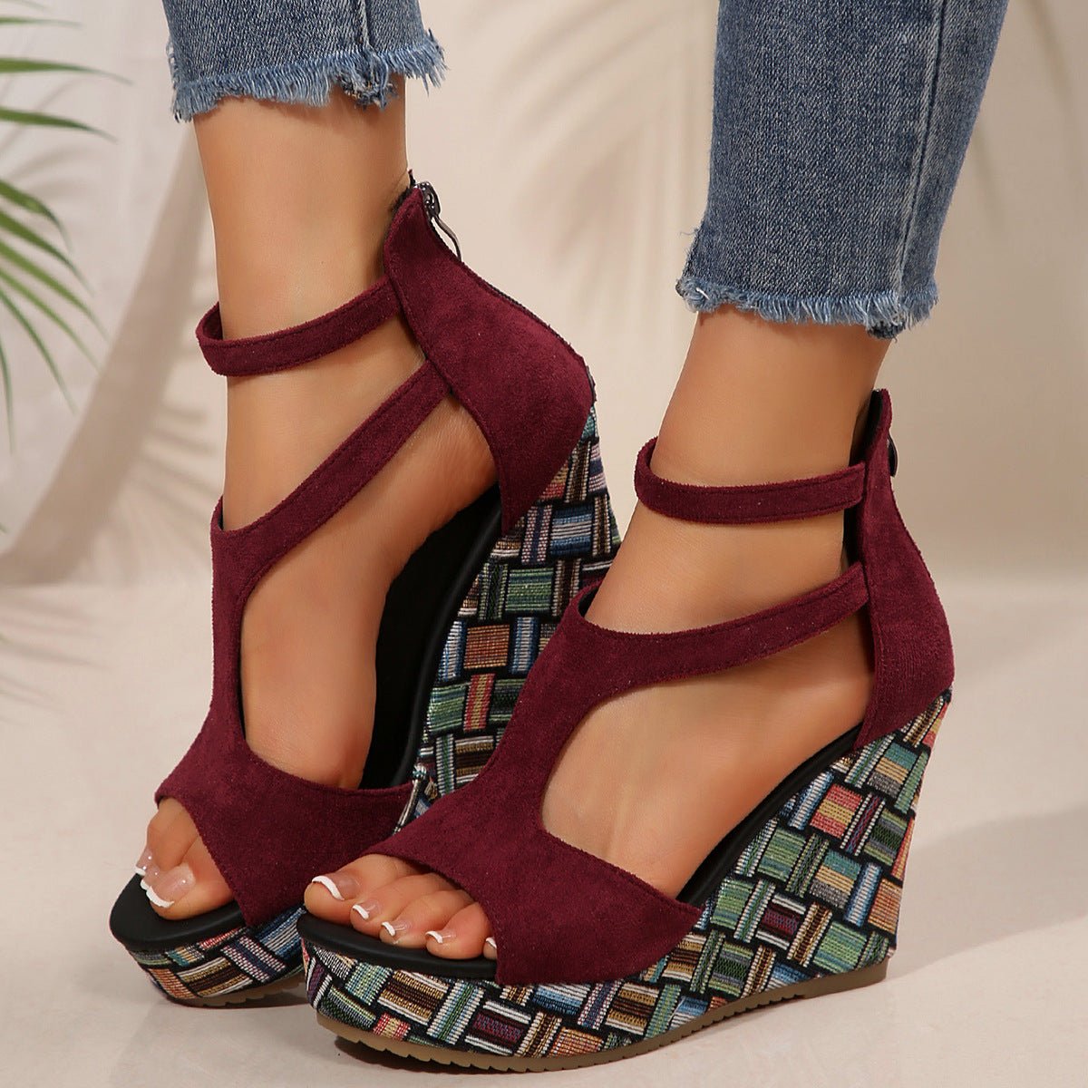 Sandales compensées velours - Ma boutique