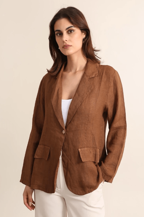 Veste en lin marron chocolat - Ma boutique