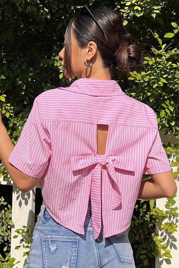 Chemise courte rayée dos a nœud - Ma boutique