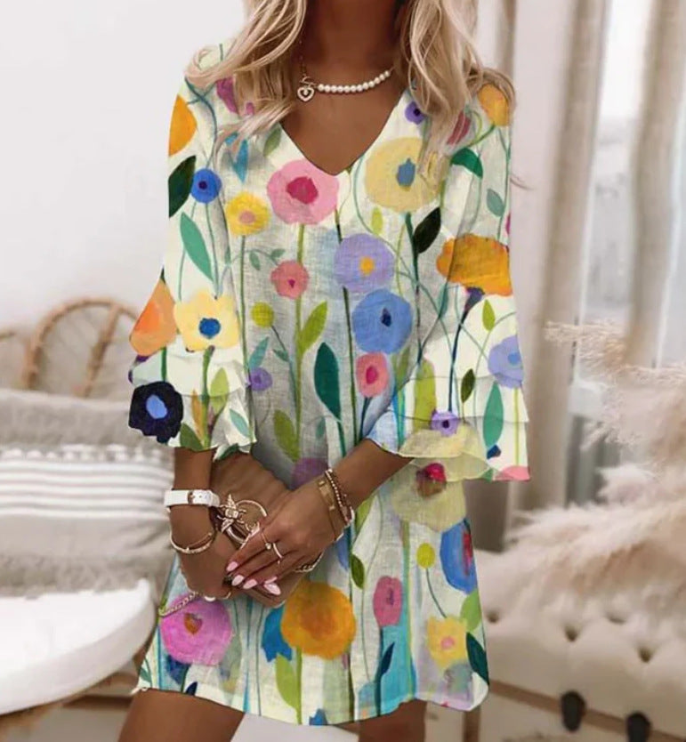 Robe d'été col V a rayures