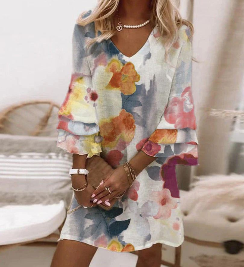 Robe d'été col V a rayures