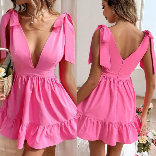 Summer V-neck Solid Color Dress