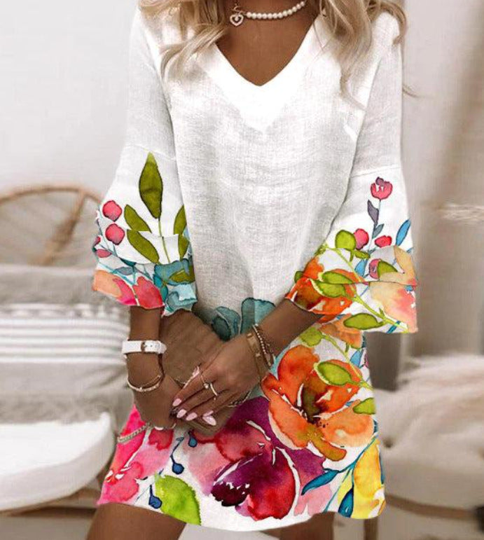 Robe d'été col V a rayures