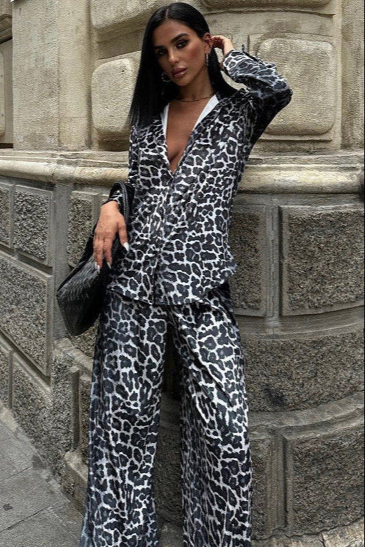 Pantalon en velours imprimé léopard  (-50%)