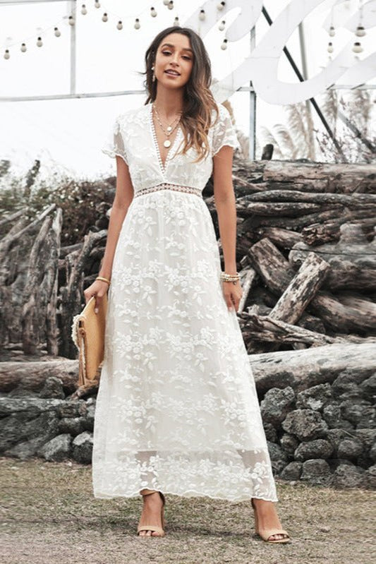 Longue robe bohème blanche a dentelle - Ma boutique