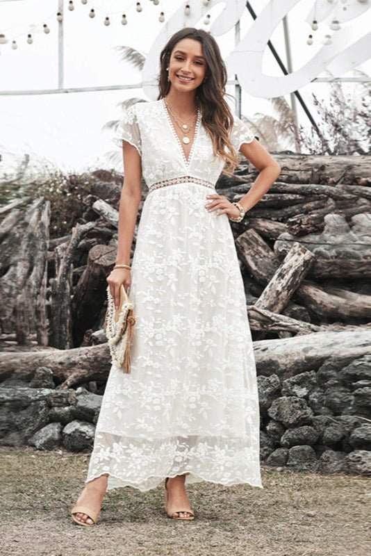Longue robe bohème blanche a dentelle - Ma boutique