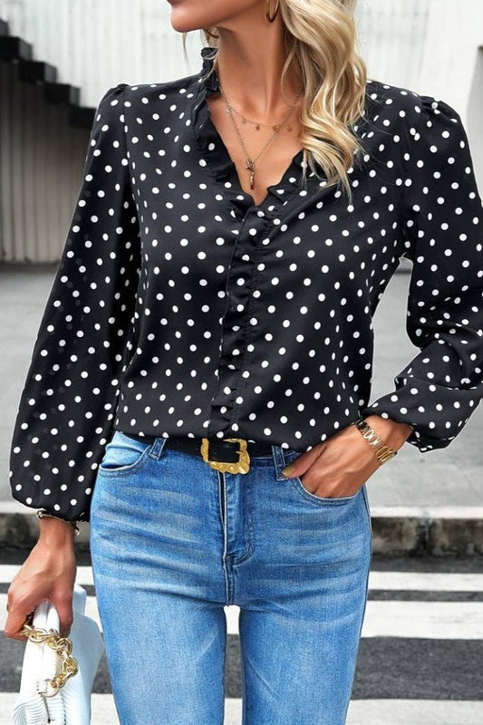 Polka dot shirt with ruffled collar - Calm concept store