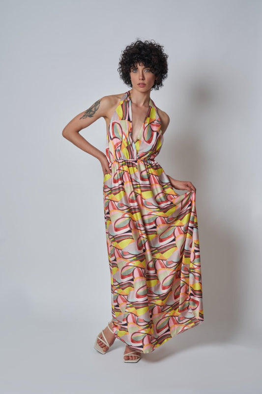 Longue robe satinée avec nœud au dos - Ma boutique