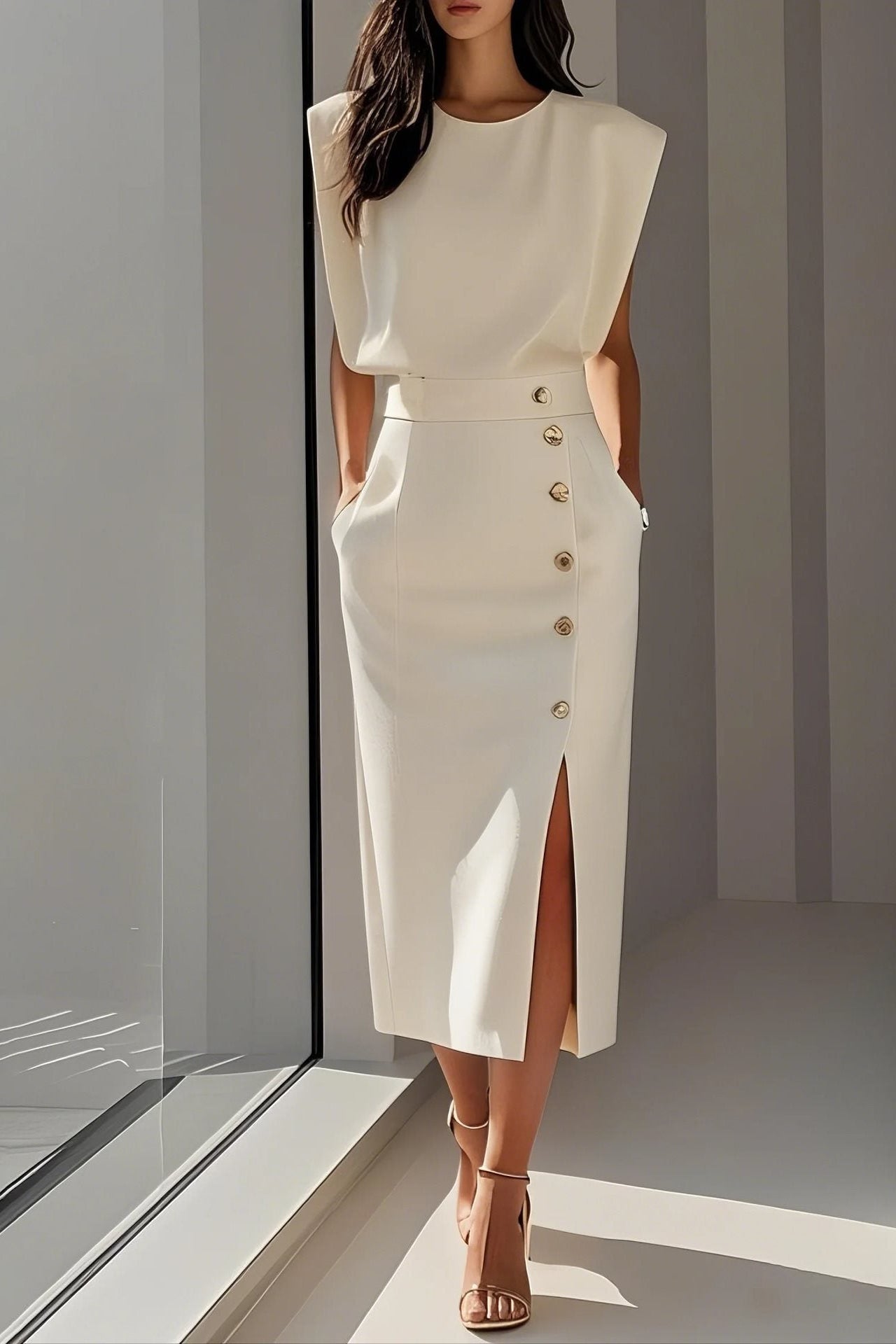 robe structuree chic a boutons 3