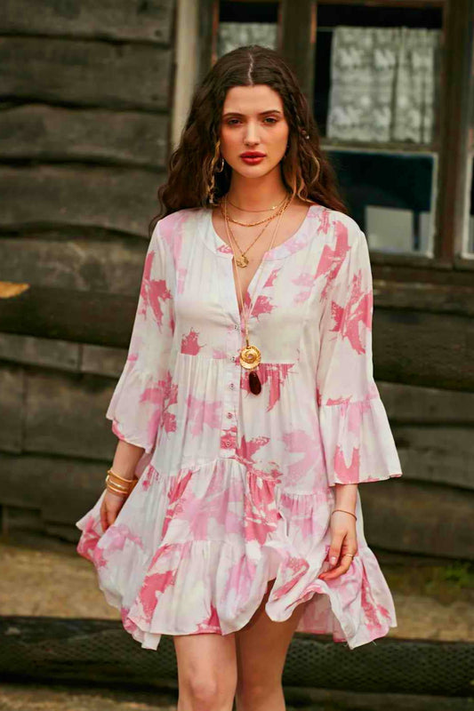 Tunic dress pink floral print - Calm concept store